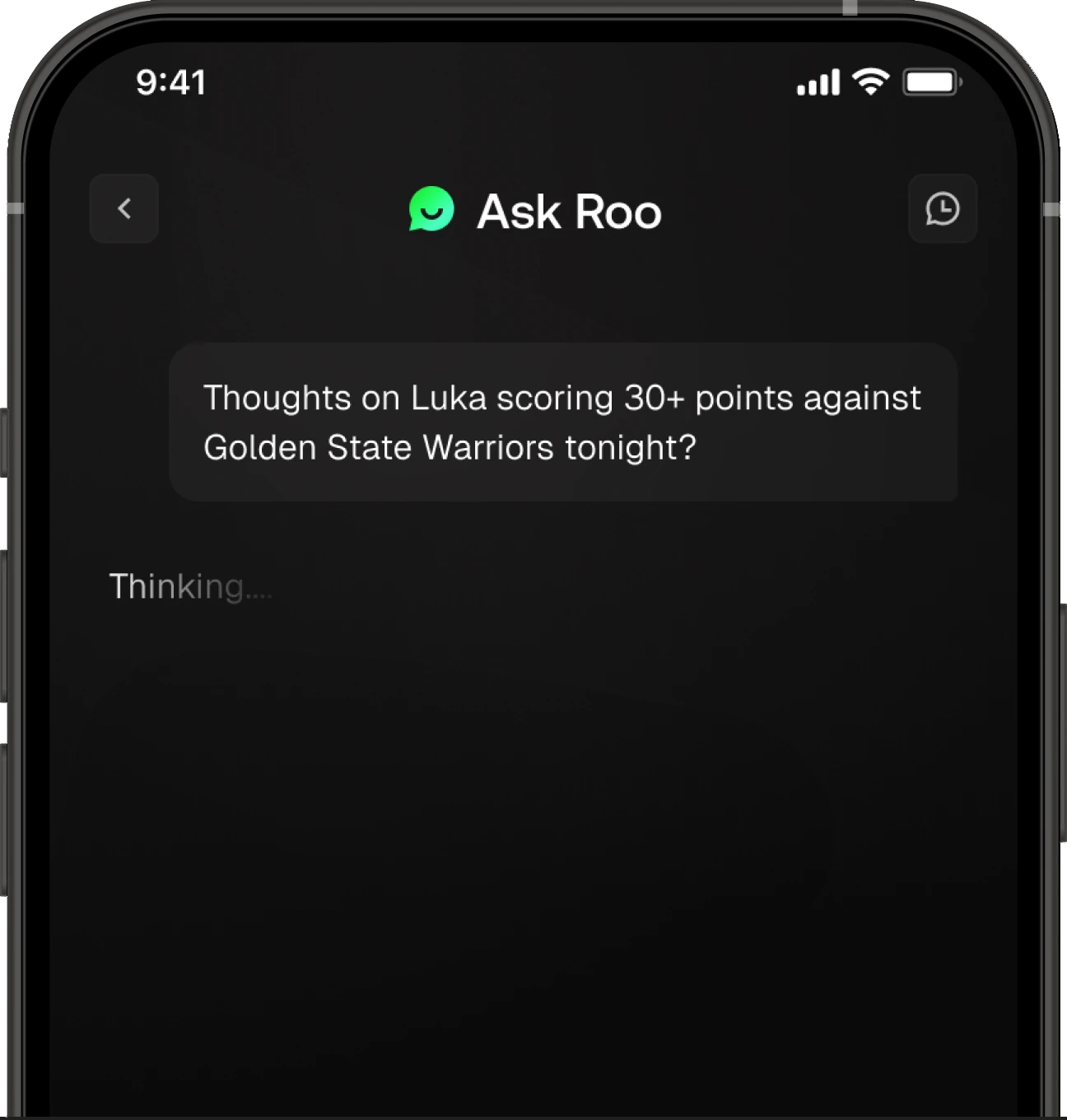 Ask Roo chat screen in the Betaroo app